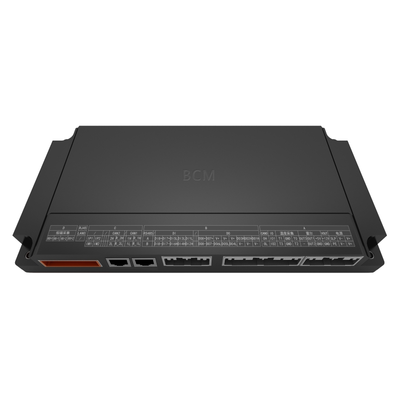Front interface view of the ESBCM-F133 V5.1.0 1500V Rack-level BMS Module highlighting dual-network cascading ports